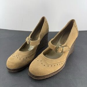 Lower East Side Tan Suede Mary Jane Wedge Heels Women's Size 11 Boho Y2K
